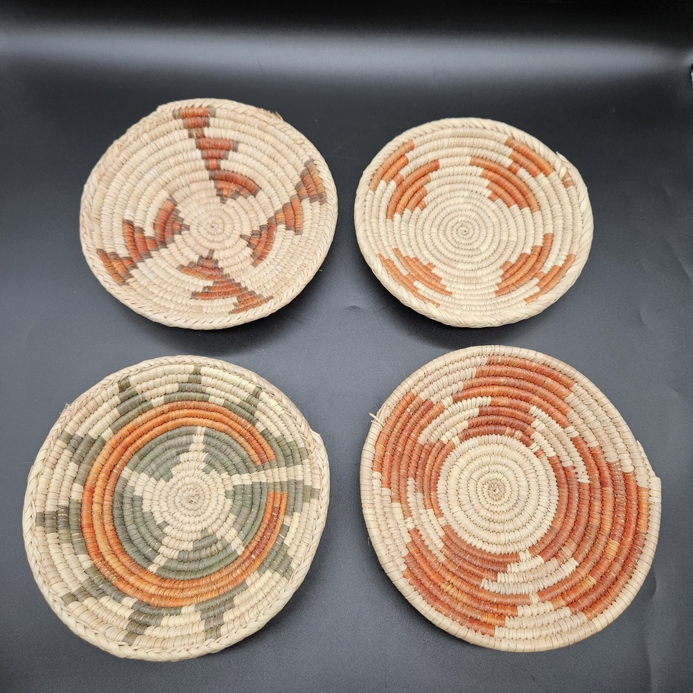 Southwestern Native American Style Woven Coil Baskets Bowls Boho Small Lot of 4